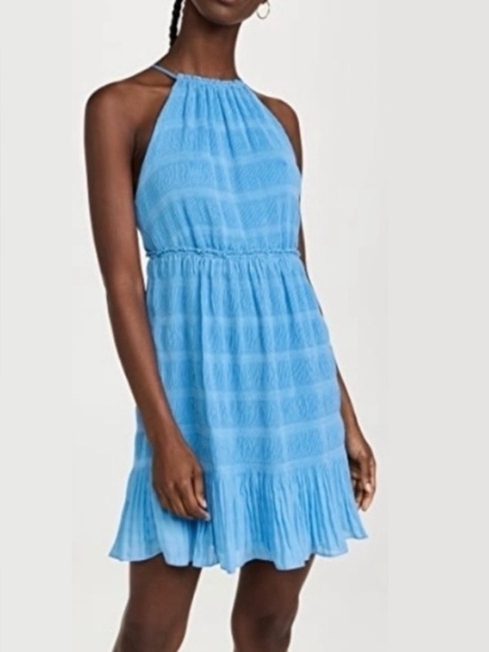 Rebecca Taylor Dresses & Skirts - Rebecca Taylor Pleated Voile Short Dress Size Large Cerulean Blue Halter New NWT